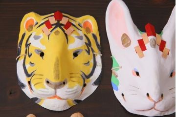 昭和期　藤原孚石作　厄除　嵯峨面　歳頭招福面　6個セット・紙箱付き(干支)(R-036871)