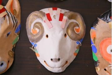 昭和期　藤原孚石作　厄除　嵯峨面　歳頭招福面　6個セット・紙箱付き(干支)(R-036871)