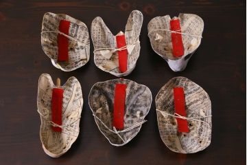 昭和期　藤原孚石作　厄除　嵯峨面　歳頭招福面　6個セット・紙箱付き(干支)(R-036871)