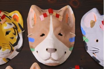 昭和期　藤原孚石作　厄除　嵯峨面　歳頭招福面　5個セット・紙箱付き(干支)(R-036872)