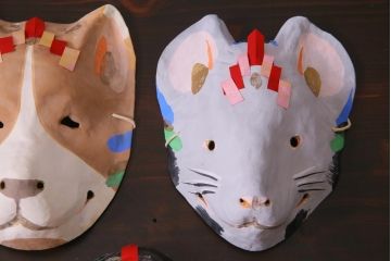 昭和期　藤原孚石作　厄除　嵯峨面　歳頭招福面　5個セット・紙箱付き(干支)(R-036872)