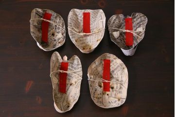 昭和期　藤原孚石作　厄除　嵯峨面　歳頭招福面　5個セット・紙箱付き(干支)(R-036872)