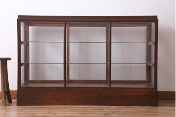 レトロ家具　ヒノキ材　シンプルな引き出し付きガラスケース(ショーケース、陳列棚)(R-036875)