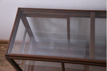 レトロ家具　ヒノキ材　シンプルな引き出し付きガラスケース(ショーケース、陳列棚)(R-036875)