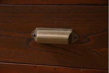 レトロ家具　ヒノキ材　シンプルな引き出し付きガラスケース(ショーケース、陳列棚)(R-036875)