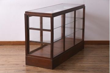 レトロ家具　ヒノキ材　シンプルな引き出し付きガラスケース(ショーケース、陳列棚)(R-036875)