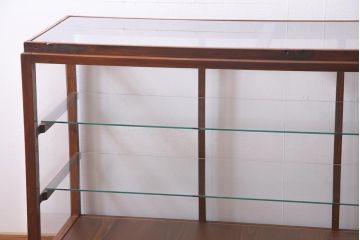 レトロ家具　ヒノキ材　シンプルな引き出し付きガラスケース(ショーケース、陳列棚)(R-036875)