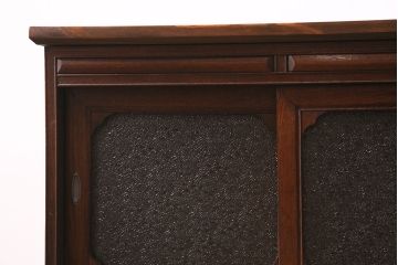 レトロ家具　大正昭和初期　ニレ材　ダイヤガラス　上品な印象のサイドボード(テレビ台、収納棚、戸棚)(R-036908)