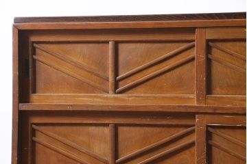 レトロ家具　昭和初期　木製引き戸のデザインが目を引く下駄箱(収納棚、戸棚)(R-036916)