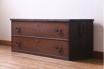 アンティーク家具　大正期　前面栓材　天板リメイク　和の風情が魅力的なチェスト(引き出し、箪笥)