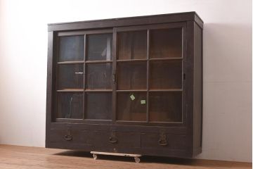 アンティーク家具　ヒノキ材　シンプルな木製キャビネット(収納棚、飾り棚、戸棚)(R-036928)