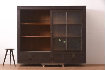 アンティーク家具　ヒノキ材　シンプルな木製キャビネット(収納棚、飾り棚、戸棚)(R-036928)