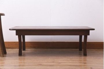 昭和レトロ家具　栓材一枚板　懐かしさ漂う角ちゃぶ台(座卓、ローテーブル)(R-036933)