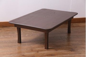 昭和レトロ家具　栓材一枚板　懐かしさ漂う角ちゃぶ台(座卓、ローテーブル)(R-036933)