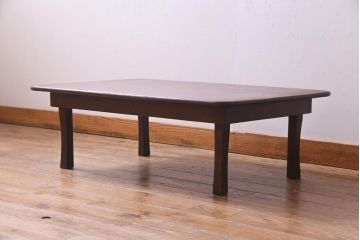 昭和レトロ家具　栓材一枚板　懐かしさ漂う角ちゃぶ台(座卓、ローテーブル)(R-036933)