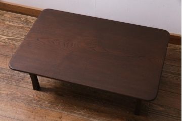 昭和レトロ家具　栓材一枚板　懐かしさ漂う角ちゃぶ台(座卓、ローテーブル)(R-036933)