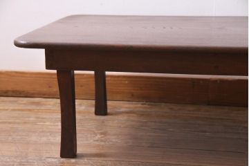 昭和レトロ家具　栓材一枚板　懐かしさ漂う角ちゃぶ台(座卓、ローテーブル)(R-036933)