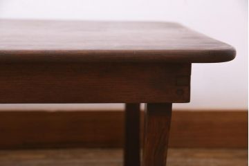 昭和レトロ家具　栓材一枚板　懐かしさ漂う角ちゃぶ台(座卓、ローテーブル)(R-036933)