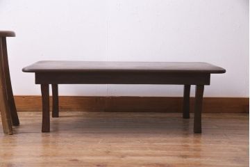 昭和レトロ家具　栓材一枚板　懐かしさ漂う角ちゃぶ台(座卓、ローテーブル)(R-036933)