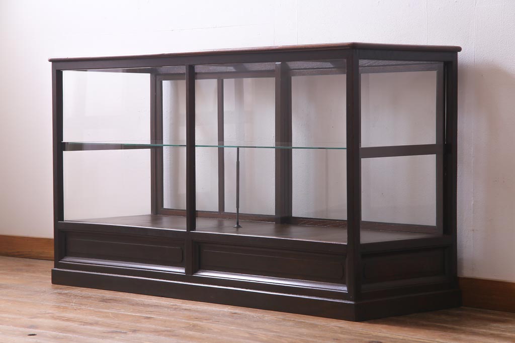 アンティーク家具　大正ロマン　総ケヤキ材　風格漂うガラスケース(ショーケース、陳列棚)(R-036934)