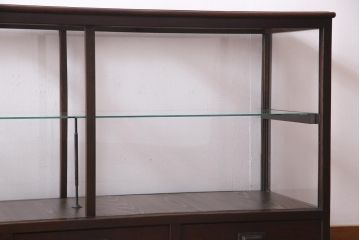アンティーク家具　大正ロマン　総ケヤキ材　風格漂うガラスケース(ショーケース、陳列棚)(R-036934)