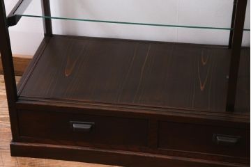 アンティーク家具　大正ロマン　総ケヤキ材　風格漂うガラスケース(ショーケース、陳列棚)(R-036934)