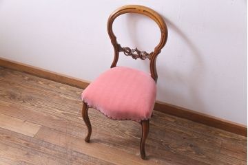 フランスアンティーク　マホガニー材　優雅な雰囲気漂うバルーンバックチェア(ダイニングチェア、椅子)(R-036939)