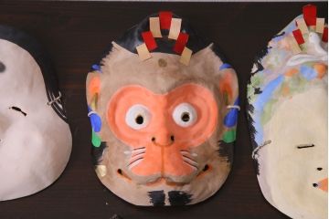 昭和期　藤原孚石作　嵯峨面　厄除 福寿　8個セット・紙箱付き(お多福、干支、カッパ面 等)(R-036947)