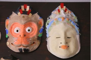 昭和期　藤原孚石作　嵯峨面　厄除 福寿　8個セット・紙箱付き(お多福、干支、カッパ面 等)(R-036947)