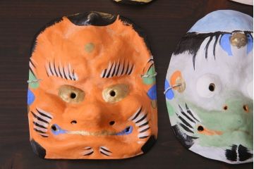 昭和期　藤原孚石作　嵯峨面　厄除 福寿　8個セット・紙箱付き(お多福、干支、カッパ面 等)(R-036947)