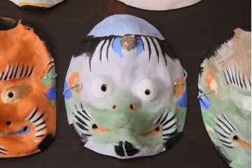 昭和期　藤原孚石作　嵯峨面　厄除 福寿　8個セット・紙箱付き(お多福、干支、カッパ面 等)(R-036947)