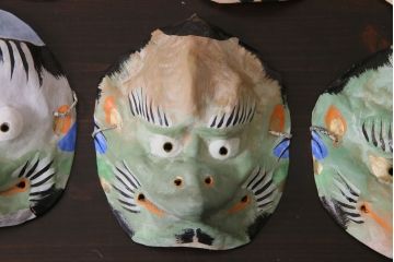 昭和期　藤原孚石作　嵯峨面　厄除 福寿　8個セット・紙箱付き(お多福、干支、カッパ面 等)(R-036947)