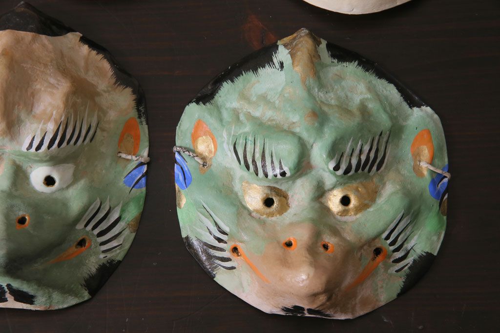 昭和期　藤原孚石作　嵯峨面　厄除 福寿　8個セット・紙箱付き(お多福、干支、カッパ面 等)(R-036947)