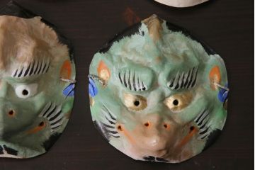 昭和期　藤原孚石作　嵯峨面　厄除 福寿　8個セット・紙箱付き(お多福、干支、カッパ面 等)(R-036947)