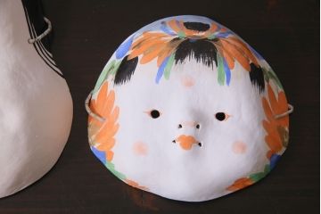 昭和期　藤原孚石作　嵯峨面　厄除 福寿　8個セット・紙箱付き(お多福、干支、鬼面 等)(R-036948)