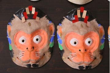 昭和期　藤原孚石作　嵯峨面　厄除 福寿　8個セット・紙箱付き(お多福、干支、鬼面 等)(R-036948)