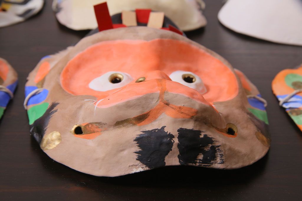 昭和期　藤原孚石作　嵯峨面　厄除 福寿　8個セット・紙箱付き(お多福、干支、鬼面 等)(R-036948)