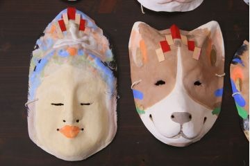 昭和期　藤原孚石作　嵯峨面　厄除　6個セット・紙箱付き(干支)(R-036949)