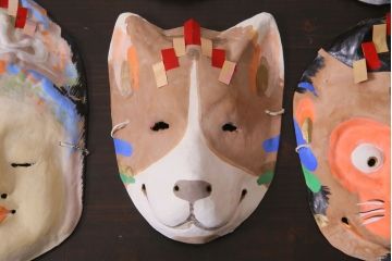 昭和期　藤原孚石作　嵯峨面　厄除　6個セット・紙箱付き(干支)(R-036949)