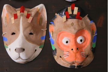 昭和期　藤原孚石作　嵯峨面　厄除　6個セット・紙箱付き(干支)(R-036949)