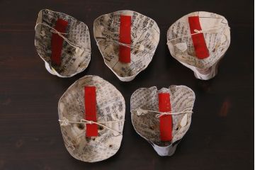 昭和期　藤原孚石作　嵯峨面　厄除　5個セット・紙箱付き(干支)(R-036950)