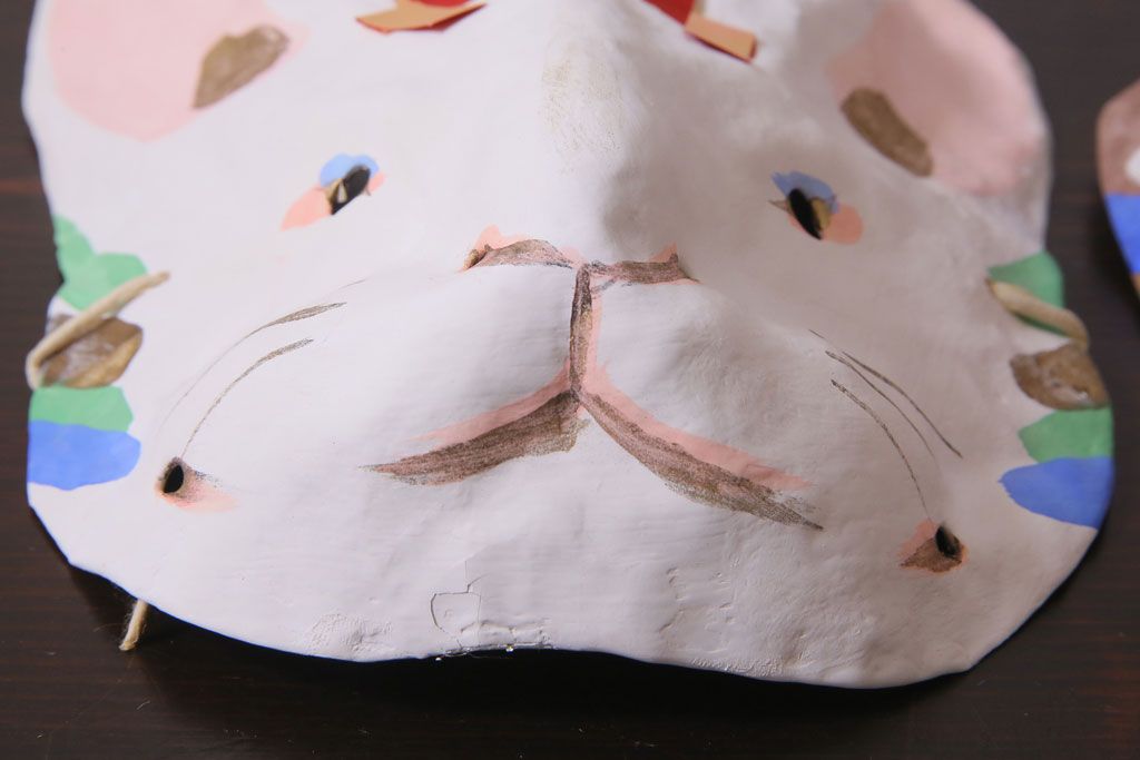 昭和期　藤原孚石作　嵯峨面　厄除　5個セット・紙箱付き(干支)(R-036951)