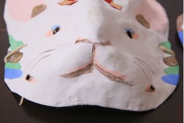 昭和期　藤原孚石作　嵯峨面　厄除　5個セット・紙箱付き(干支)(R-036951)