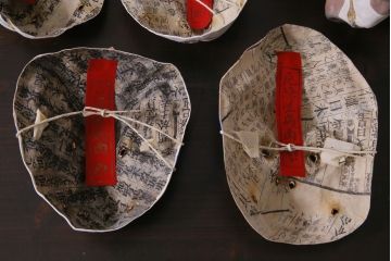 昭和期　藤原孚石作　嵯峨面　厄除　5個セット・紙箱付き(干支)(R-036951)