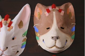 昭和期　藤原孚石作　嵯峨面　厄除　6個セット・紙箱付き(干支)(R-036952)