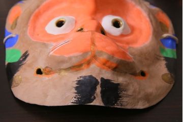 昭和期　藤原孚石作　嵯峨面　厄除　5個セット・紙箱付き(干支)(R-036953)