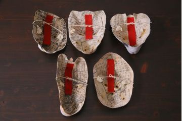 昭和期　藤原孚石作　嵯峨面　厄除　5個セット・紙箱付き(干支)(R-036954)