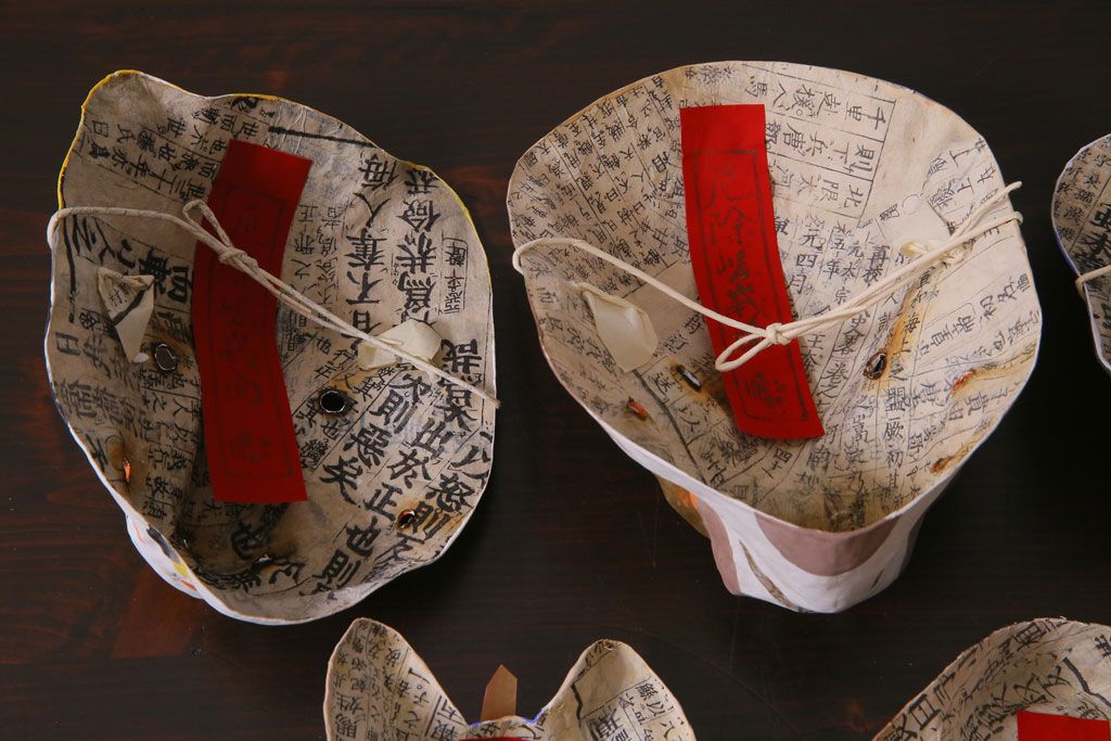 昭和期　藤原孚石作　嵯峨面　厄除　5個セット・紙箱付き(干支)(R-036956)