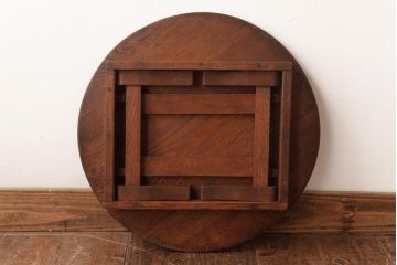 昭和レトロ家具　栓材　懐かしさ漂う丸ちゃぶ台(ローテーブル)(R-036970)