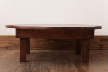 昭和レトロ家具　栓材　懐かしさ漂う丸ちゃぶ台(ローテーブル)(R-036970)